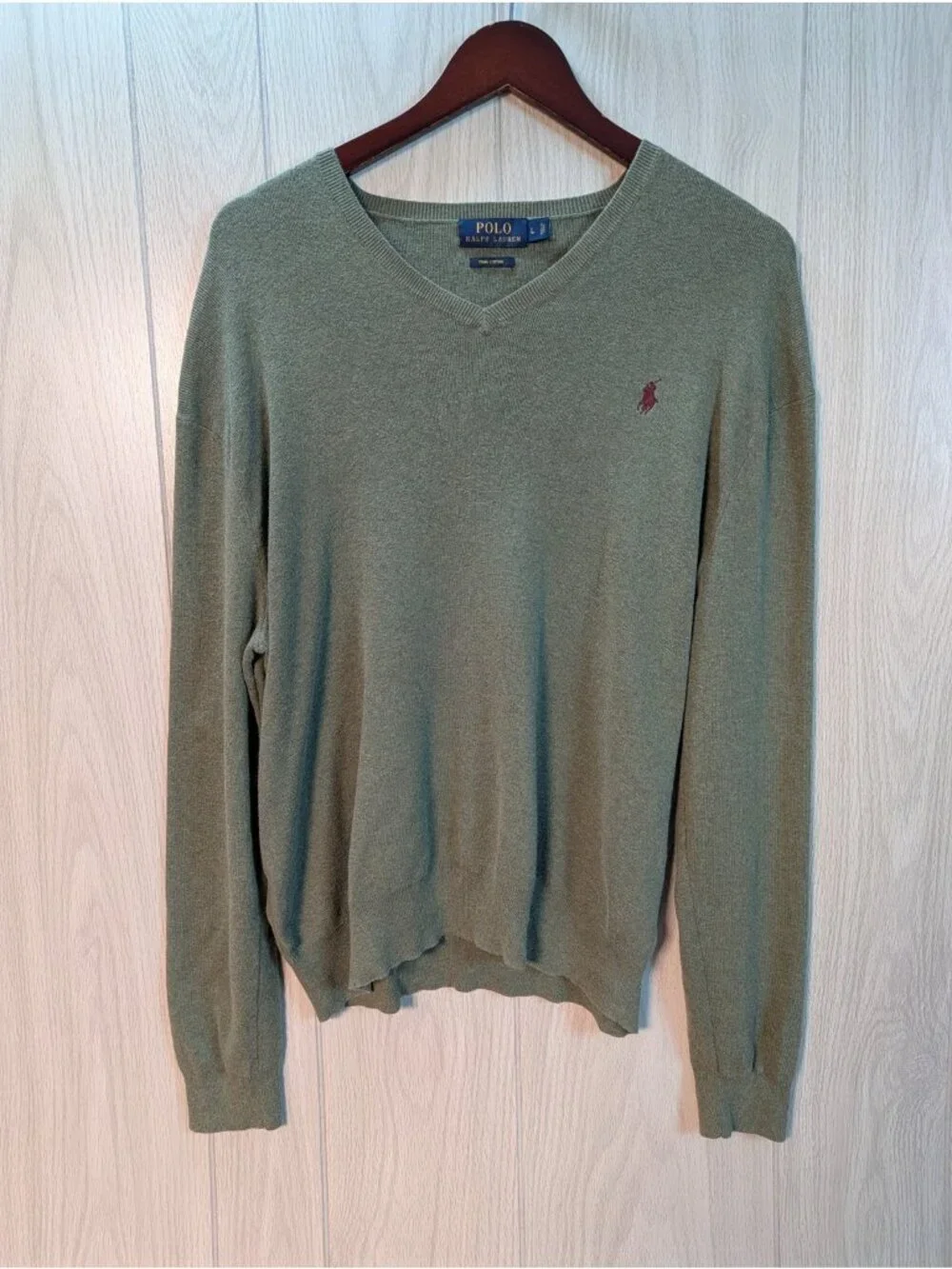 Polo Ralph Lauren Sweater Mens Pima Cotton V-Neck Green Classic Fit Large